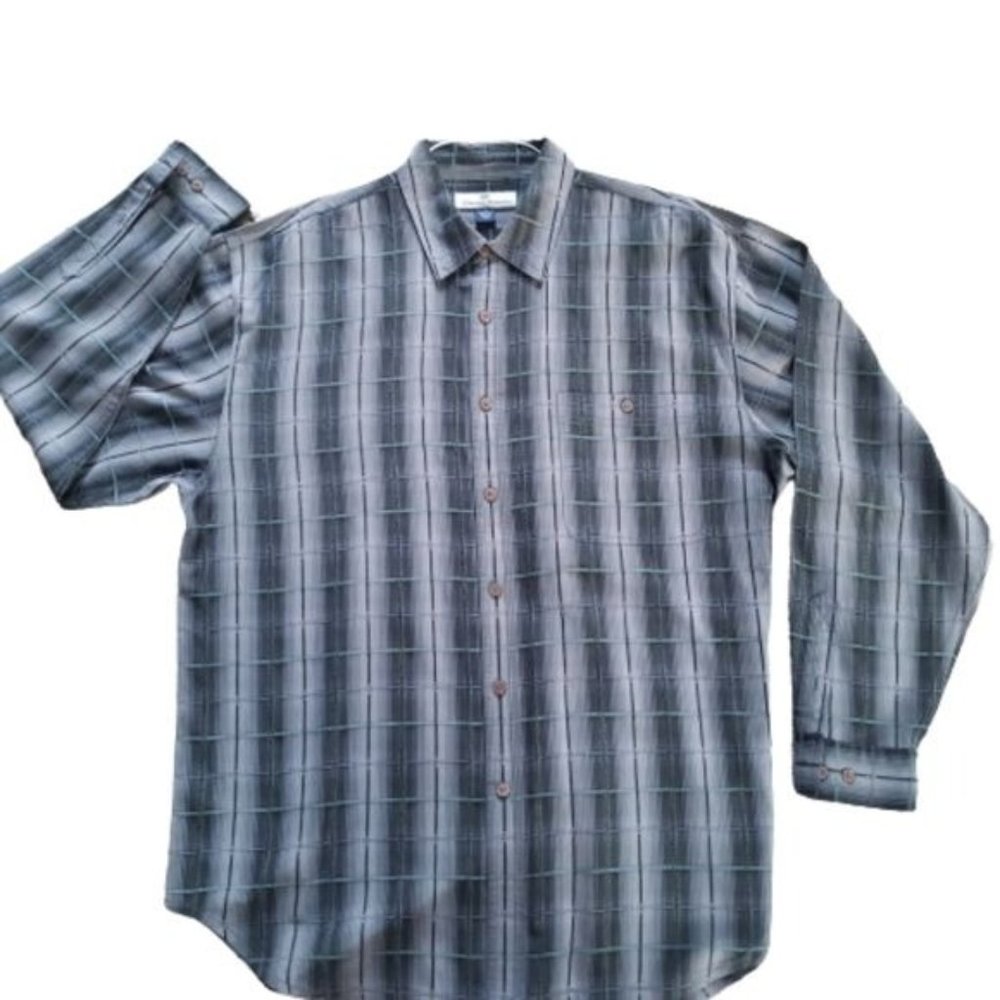 Tommy Bahama casual Shirt Mens Large black and gray long Sleeve‎ Silk